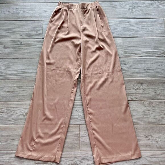 Mable Pants - Mable Women's Tan Elastic Waist Pull On Pleated Wide Leg Pants Size Medium